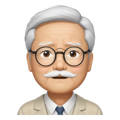 _cinematic-realistic-portrait-of-hayao-miyazaki,-depicted-with--large-rectangular-glasses,-his-happy-expression-rendered-in-lifelike-detail,-illuminated-with-soft,-realistic-lighting-that-emphasizes-his-creative-genius, his eyes shut  and big bushy black eyebrows sticker