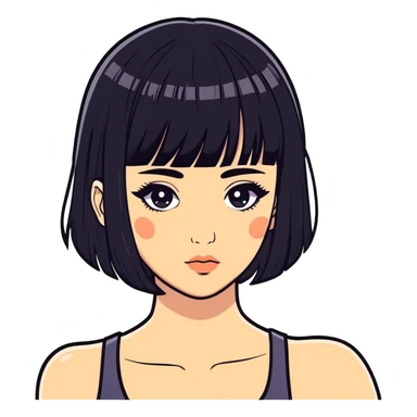 Woman with bangs and black hair and thick eyelashes sticker