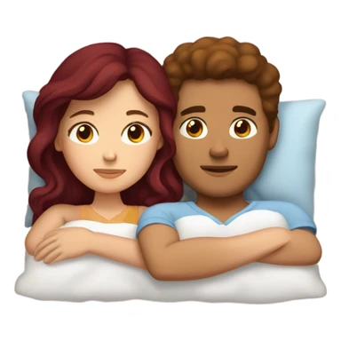Burgundy haired girl and brunette boyfriend cuddling in bed sticker