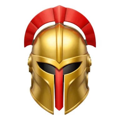 a golden Spartan helmet with a red crest sticker