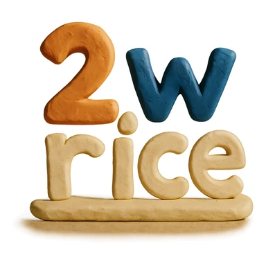 '2 w rice' text in claymation style sticker