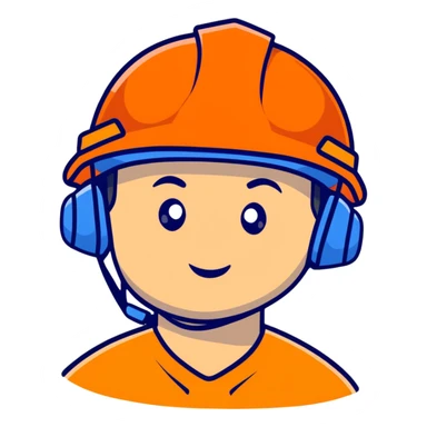 Asian man wearing bright orange safety helmet sticker