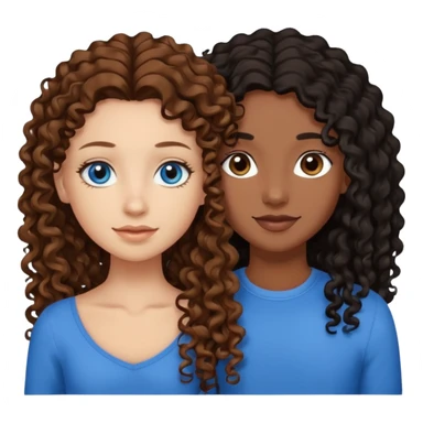 Two best friends .bestie 1: beige skin with brown long hair and blue eye. Bestie 2:mixed race skin with curly black hair and brown eye sticker