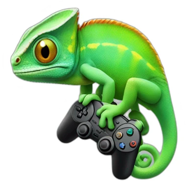 chameleon with a controller sticker
