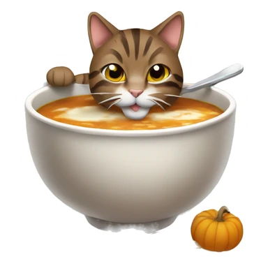 Brown tabby cat eating soup in fall sticker