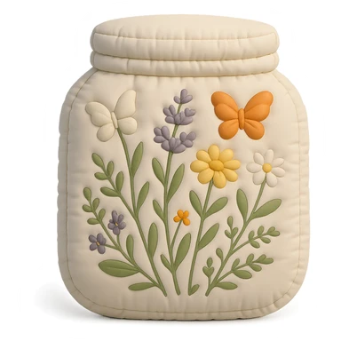 glass jar filled with forest flowers and butterflies, cushion style sticker