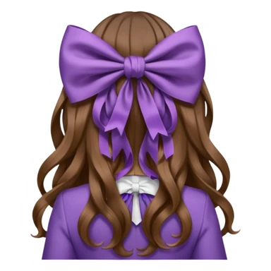 long wavy brown hair from behind with a medium lilac bow sticker