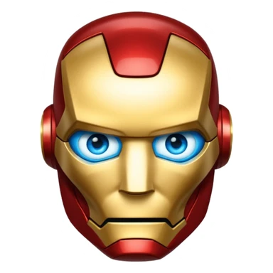 Iron Man face emoji, glowing blue eyes, metallic look, apple style emoji sticker