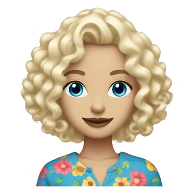 Women white blonde curly mid length hair blue eyes with shopping bags full of floral clothes sticker