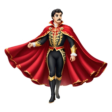 Spanish Matador – Cinematic Realistic Spanish Matador, portrayed in an ornate traje de luces with a flowing red cape, standing poised in a classic bullring with swirling dust and dramatic light, his intense expression and elegant stance capturing both bravery and artistry. sticker