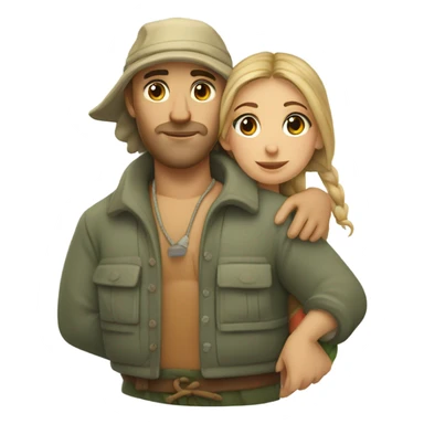 Caucasian fisherman no beard husband in love with island girl on an island sticker