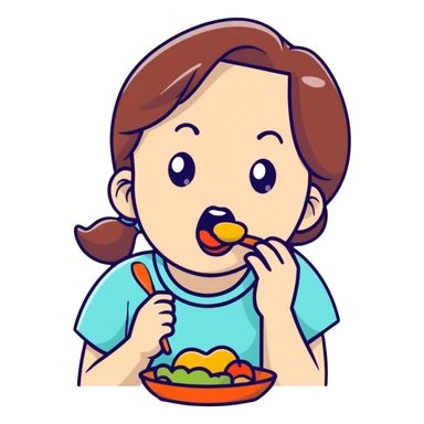 Girl eating  sticker