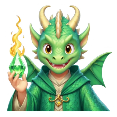 A dragon wearing wizard robes, casting a spell with a curious grin, portrait, bust up sticker
