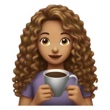 girl with long curly hair drinks coffee sticker