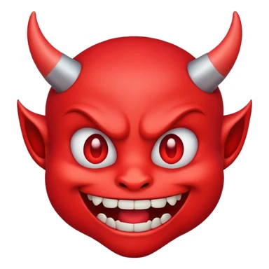red demon emoji face with small fangs and cute smile sticker