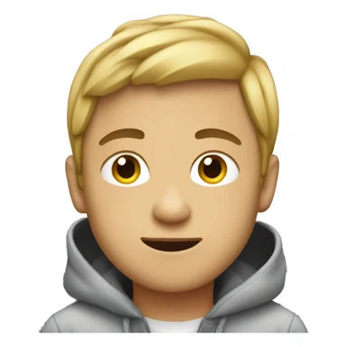 boy in hoodie inside car with bob hair cut sticker