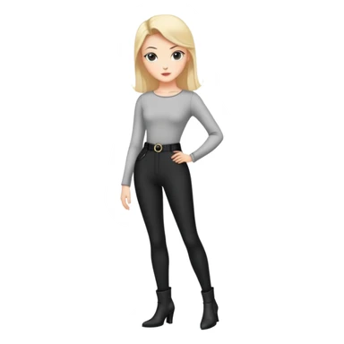 girl with oval-shaped flat-top head wearing tight black pants and black medieval high-heeled boots sticker