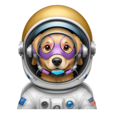 Golden retriever with astronaut helmet sticker