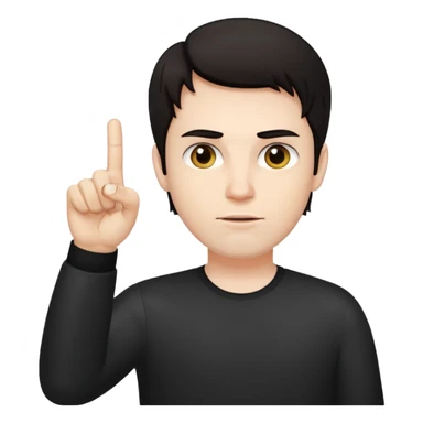 White man darl hair and neutral expression with middle finger sticker