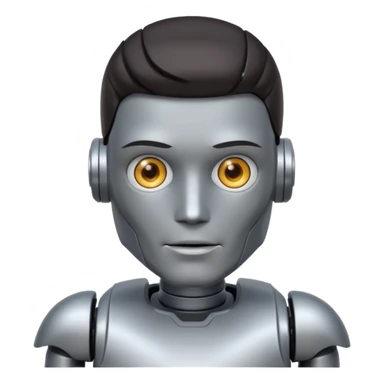 male robot with dark hair color and metalic face sticker