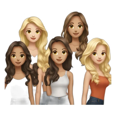 group of 6 friends, 3 blondes, 2 brunettes and a brunette sticker
