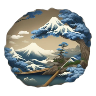 Hokusai in the style of Bob Ross sticker