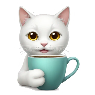 White cat drinks coffee  sticker