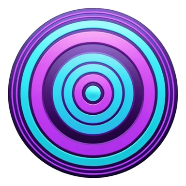 Flat bullseye target emoji, 2D icon, concentric rings, neon purple and cyan holographic glow, dark background, digital tech style, abstract sparkles, no depth, no face sticker