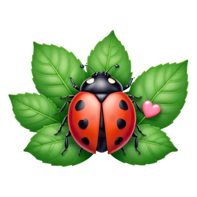 pink ladybug on a leaf with hearts sticker