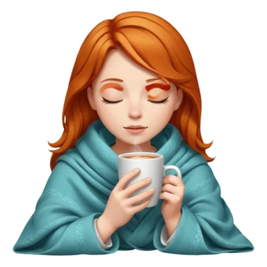 girl with ginger hair inside a blanket sipping coffee eyes closed sticker