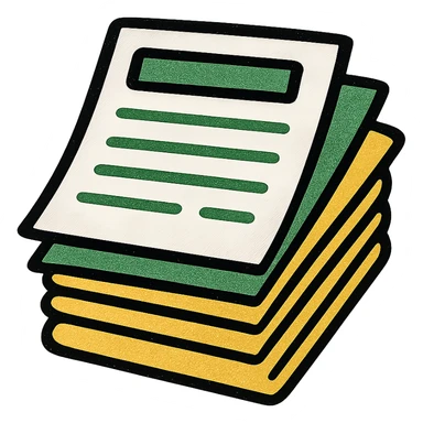 stack of papers or paperwork, minimalistic, green gold and white color scheme, clean lines sticker