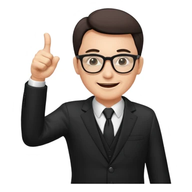 un PROFESOR con terno negro que este parado con sus lentes guiñando el ojo y CON LAS MANOS HACIA ARRIBA DANDO LIKE sticker
