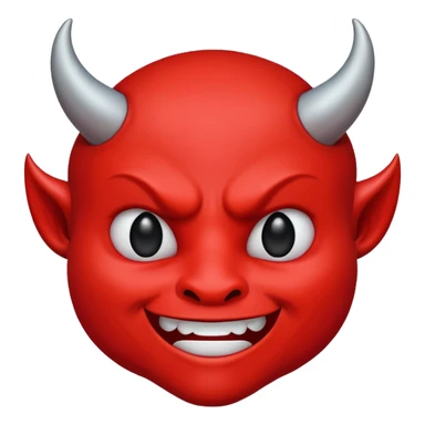 CARTOON STYLE EMOJI of a RED DEVIL FACE with small HORNS pointing up, BLACK EYES, and a MISCHIEVOUS SMILE. The entire face is RED with a smooth glossy texture. BACKGROUND is PURE WHITE, clean and simple. sticker
