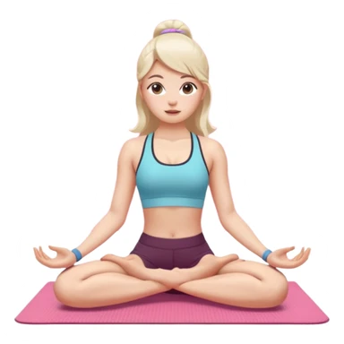 pretty 20-year-old woman with white skin doing yoga on a pink yoga mat, iPhone memoji style sticker