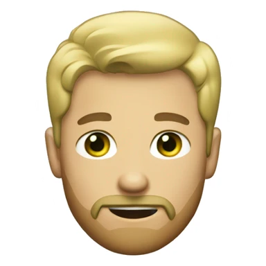 The man is blond with short hair, one eye is gray, the other is green, and his beard is light brown sticker