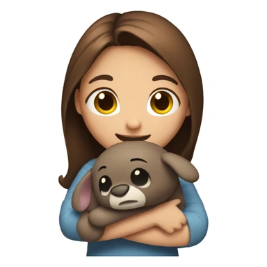 Girl with brown hair hugging a Stitch stuffy sticker