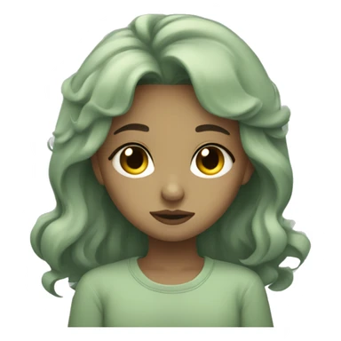 Aesthetic Sleepy looking cute girl in sage green sticker