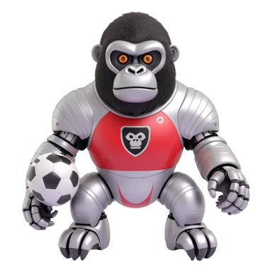 robot gorilla with shiny metal texture, simple face, wearing a Feyenoord football shirt sticker