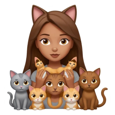 a pretty bratz dusky girl with long brown hair with four cats nd wearing a grey tshirt sticker