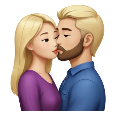 Asian girl kissing blonde man with brown beard sticker