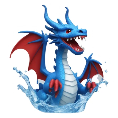 A blue dragon with red and white horns in a av filled with water  sticker