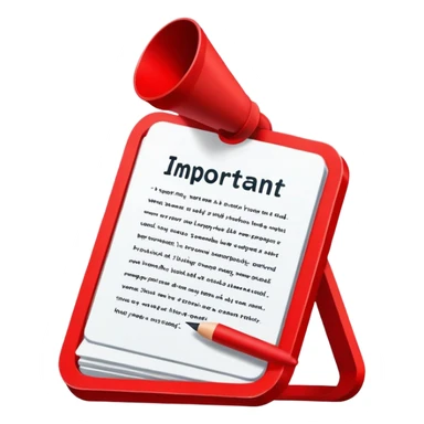 Writing of the word "important" on a red sign sticker