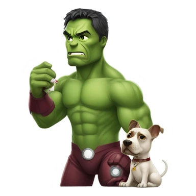 iron man holding dog dressed as hulk and smoking cigarette sticker
