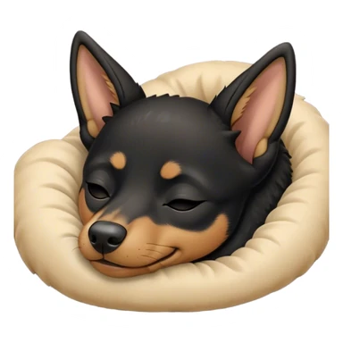 Meme-Worthy Cute Sleeping Black and Tan Kelpie Portrait Emoji, Head resting peacefully with a contented smile, showcasing a delightfully agile build and a luxuriously soft black and tan Fur, eyes shut in a serene nap, Simplified yet hilariously adorable features, highly detailed, glowing with a soft, drowsy light, high shine, relaxed and utterly lovable, stylized with an air of playful laziness, bright and heartwarming, soft glowing outline, capturing the essence of a comically sleepy herder, so meme-worthy it feels like it could instantly become the next viral sensation of adorable slumber! sticker