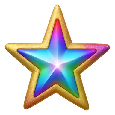A five-point star with a shimmering gold texture and a multicoloured rainbow trail. The trail should fade from red to purple, glowing softly in a dark background.   sticker