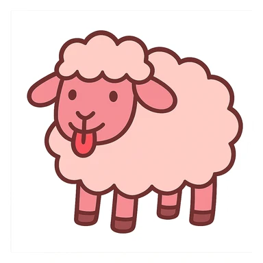 flat toon style pink sheep with tongue out sticker