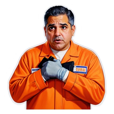 Make congressman Robert Garcia cuffed in an orange jumpsuit looking upset that he got caught sticker
