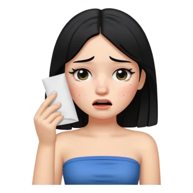 making a white skin black hair girl wearing tube using paper to swipe her tears because of stress ios memoji style sticker