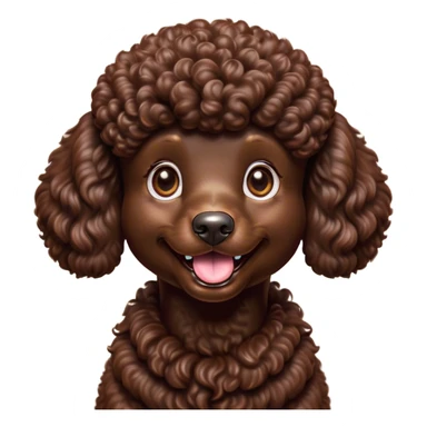 Cinematic Comical Chocolate Poodle Portrait Emoji, Head tilted dramatically with an exaggeratedly amused expression, featuring a glossy, curly chocolate Fur with a bouncy texture, wide, expressive brown eyes filled with playful disbelief, Simplified yet hilariously expressive features, highly detailed, glowing with a slightly sassy glow, high shine, dramatic yet playful, stylized with an air of cheeky mischief, bright and endearing, soft glowing outline, capturing the essence of a spirited and over-the-top companion, so meme-worthy it feels like it could side-eye its way into internet fame instantly! sticker