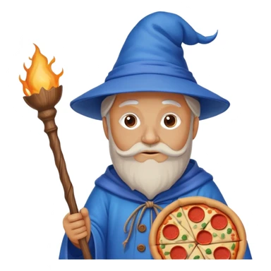 pizza wizard with wooden staff and blue hat sticker